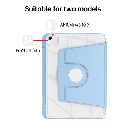 Tablet Case For iPad Air 11 (2024)  /  Pro 11 (2022)  /  (2021)  /  (2020)  /  (2018)  /  Air (2022)  /  (2020) PU+Acrylic+TPU Rotating Clear Cover