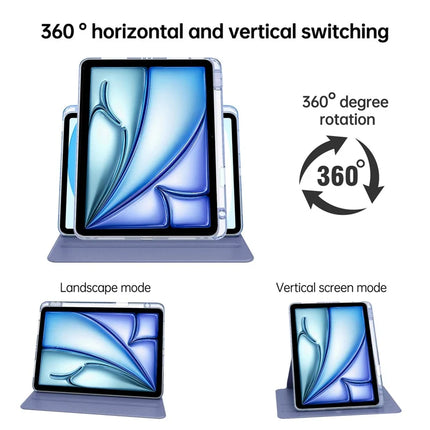 Tablet Case For iPad Air 11 (2024)  /  Pro 11 (2022)  /  (2021)  /  (2020)  /  (2018)  /  Air (2022)  /  (2020) PU+Acrylic+TPU Rotating Clear Cover