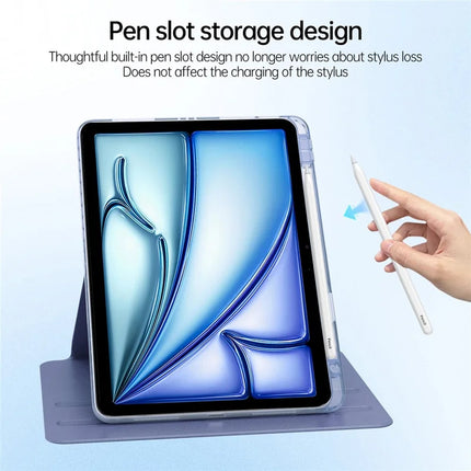 Tablet Case For iPad Air 11 (2024)  /  Pro 11 (2022)  /  (2021)  /  (2020)  /  (2018)  /  Air (2022)  /  (2020) PU+Acrylic+TPU Rotating Clear Cover