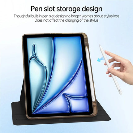 Tablet Case For iPad Air 11 (2024)  /  Pro 11 (2022)  /  (2021)  /  (2020)  /  (2018)  /  Air (2022)  /  (2020) PU+Acrylic+TPU Rotating Clear Cover