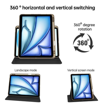 Tablet Case For iPad Air 11 (2024)  /  Pro 11 (2022)  /  (2021)  /  (2020)  /  (2018)  /  Air (2022)  /  (2020) PU+Acrylic+TPU Rotating Clear Cover