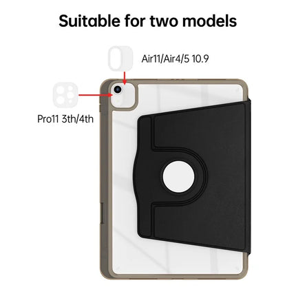 Tablet Case For iPad Air 11 (2024)  /  Pro 11 (2022)  /  (2021)  /  (2020)  /  (2018)  /  Air (2022)  /  (2020) PU+Acrylic+TPU Rotating Clear Cover