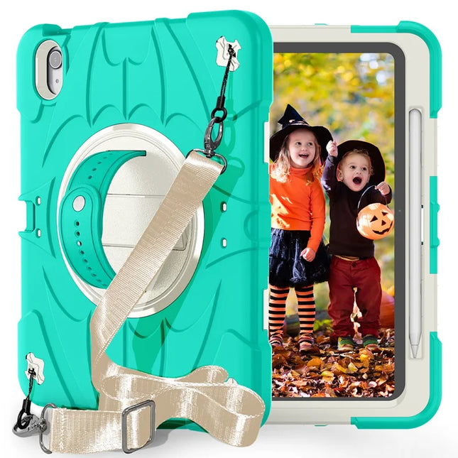 For iPad Air 11 (2024) / iPad Air (2022) / (2020) Case Kickstand Pen Slot Silicone + PC Cover with Strap - Mint Green