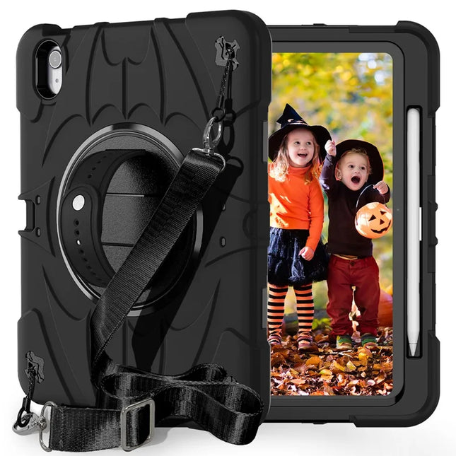 For iPad Air 11 (2024) / iPad Air (2022) / (2020) Case Kickstand Pen Slot Silicone + PC Cover with Strap - Black