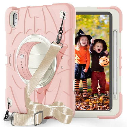 For iPad Air 11 (2024) / iPad Air (2022) / (2020) Case Kickstand Pen Slot Silicone + PC Cover with Strap - Rose Gold