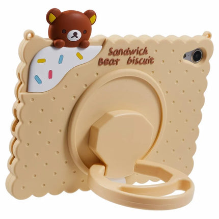 For iPad mini (2024) / mini (2021) Silicone Case Kickstand Cute Bear Tablet Cover with Shoulder Strap