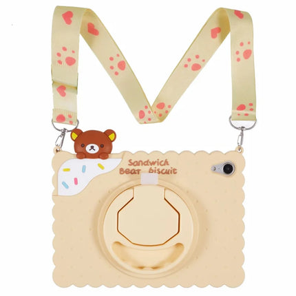 For iPad mini (2024) / mini (2021) Silicone Case Kickstand Cute Bear Tablet Cover with Shoulder Strap