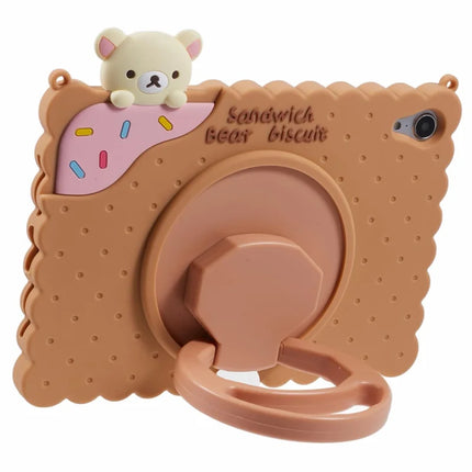 For iPad mini (2024) / mini (2021) Silicone Case Kickstand Cute Bear Tablet Cover with Shoulder Strap