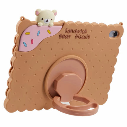 For iPad 10.9 (2022) Silicone Case Kickstand Cute Bear Tablet Cover with Shoulder Strap