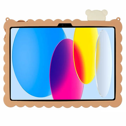 For iPad 10.9 (2022) Silicone Case Kickstand Cute Bear Tablet Cover with Shoulder Strap