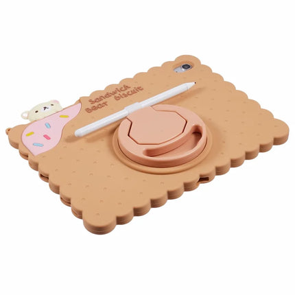 For iPad 10.9 (2022) Silicone Case Kickstand Cute Bear Tablet Cover with Shoulder Strap
