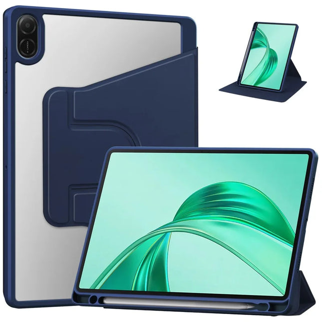 For Honor Pad X8a Case 360° Rotary Stand PU Leather+Acrylic Tablet Cover (Without Keyboard) - Dark Blue