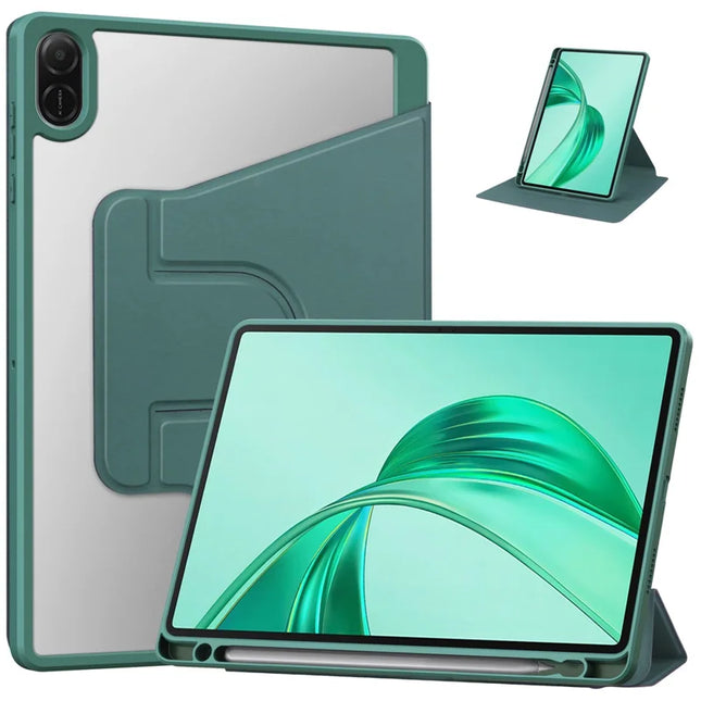 For Honor Pad X8a Case 360° Rotary Stand PU Leather+Acrylic Tablet Cover (Without Keyboard) - Blackish Green