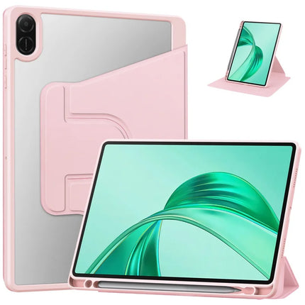 For Honor Pad X8a Case 360° Rotary Stand PU Leather+Acrylic Tablet Cover (Without Keyboard) - Pink