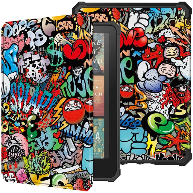 For Amazon Kindle Paperwhite (2024) Case Pattern Print TPU+ PU E-Reader Cover - Graffiti