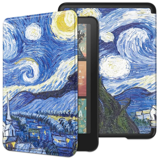 For Amazon Kindle Paperwhite (2024) Case Pattern Print PC+ PU E-Reader Cover - Starry Sky