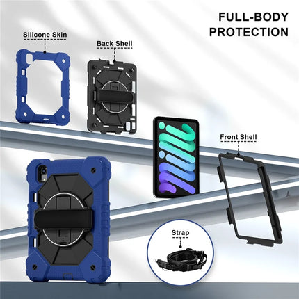 For iPad mini (2024) / (2021) Case Silicone+PC Kickstand Tablet Cover with Handy Strap