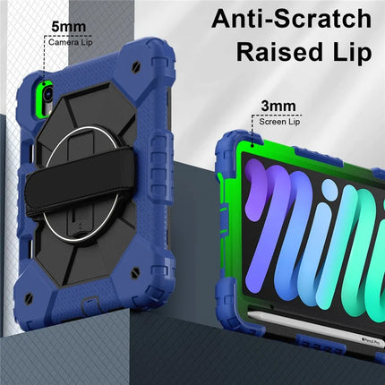For iPad mini (2024) / (2021) Case Silicone+PC Kickstand Tablet Cover with Handy Strap