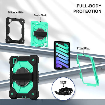 For iPad mini (2024) / (2021) Case Silicone+PC Kickstand Tablet Cover with Handy Strap