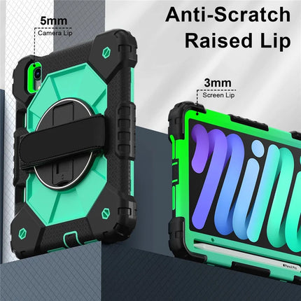 For iPad mini (2024) / (2021) Case Silicone+PC Kickstand Tablet Cover with Handy Strap