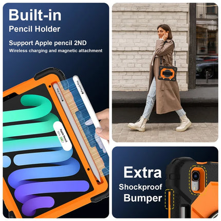 For iPad mini (2024) / (2021) Case Silicone+PC Kickstand Tablet Cover with Handy Strap