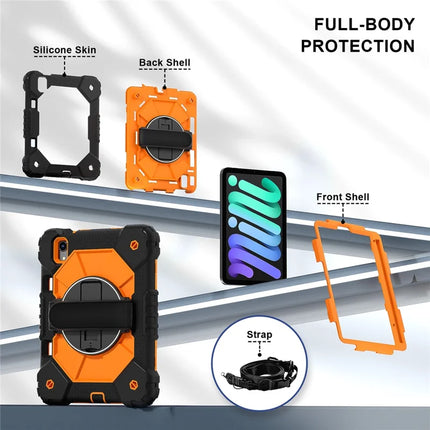 For iPad mini (2024) / (2021) Case Silicone+PC Kickstand Tablet Cover with Handy Strap