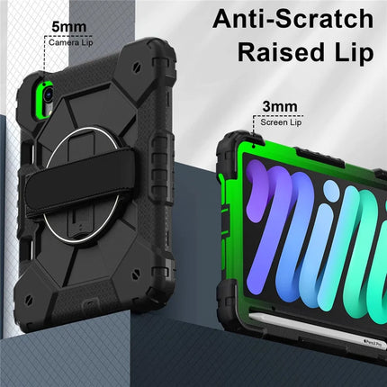 For iPad mini (2024) / (2021) Case Silicone+PC Kickstand Tablet Cover with Handy Strap