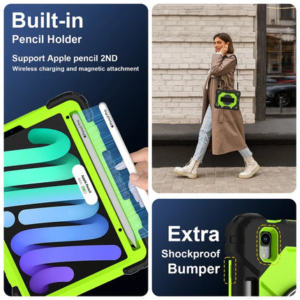 For iPad mini (2024) / (2021) Case Silicone+PC Kickstand Tablet Cover with Handy Strap