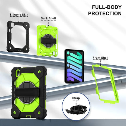 For iPad mini (2024) / (2021) Case Silicone+PC Kickstand Tablet Cover with Handy Strap