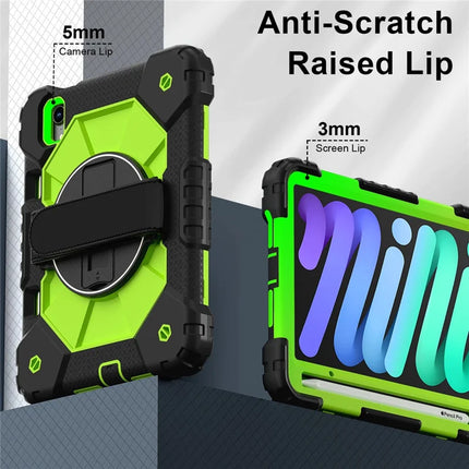 For iPad mini (2024) / (2021) Case Silicone+PC Kickstand Tablet Cover with Handy Strap