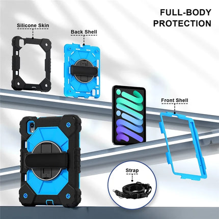 For iPad mini (2024) / (2021) Case Silicone+PC Kickstand Tablet Cover with Handy Strap