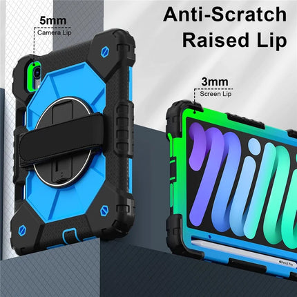 For iPad mini (2024) / (2021) Case Silicone+PC Kickstand Tablet Cover with Handy Strap