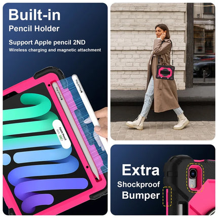 For iPad mini (2024) / (2021) Case Silicone+PC Kickstand Tablet Cover with Handy Strap