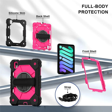 For iPad mini (2024) / (2021) Case Silicone+PC Kickstand Tablet Cover with Handy Strap
