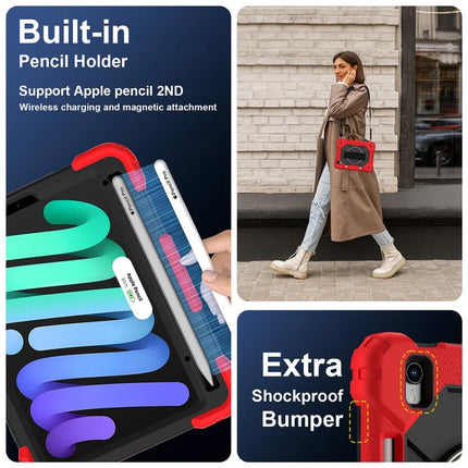 For iPad mini (2024) / (2021) Case Silicone+PC Kickstand Tablet Cover with Handy Strap