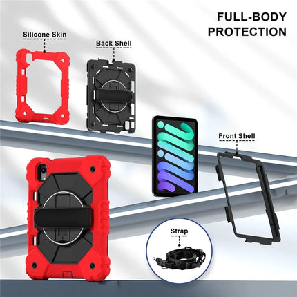 For iPad mini (2024) / (2021) Case Silicone+PC Kickstand Tablet Cover with Handy Strap