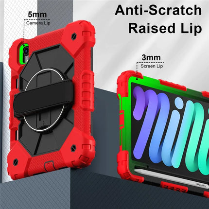 For iPad mini (2024) / (2021) Case Silicone+PC Kickstand Tablet Cover with Handy Strap