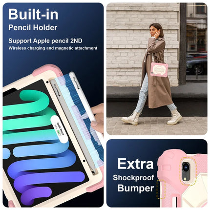 For iPad mini (2024) / (2021) Case Silicone+PC Kickstand Tablet Cover with Handy Strap