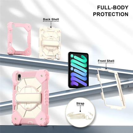 For iPad mini (2024) / (2021) Case Silicone+PC Kickstand Tablet Cover with Handy Strap