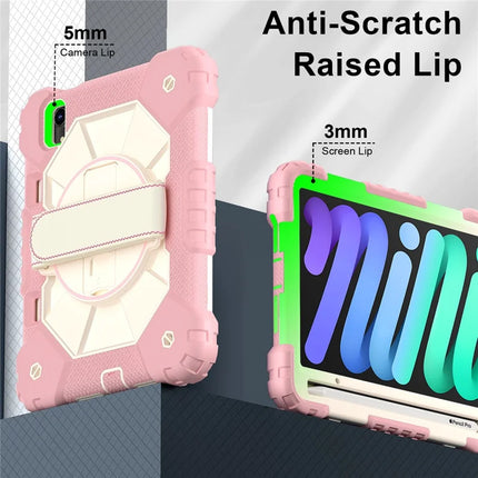 For iPad mini (2024) / (2021) Case Silicone+PC Kickstand Tablet Cover with Handy Strap