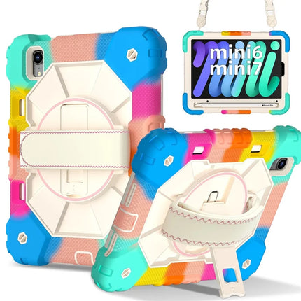 For iPad mini (2024) / (2021) Case Silicone+PC Kickstand Tablet Cover with Handy Strap