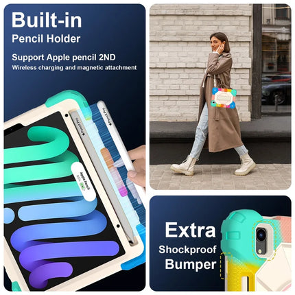 For iPad mini (2024) / (2021) Case Silicone+PC Kickstand Tablet Cover with Handy Strap