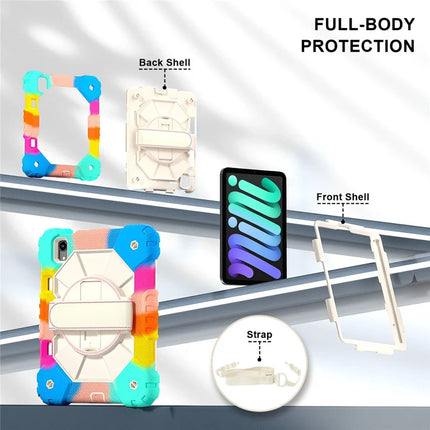 For iPad mini (2024) / (2021) Case Silicone+PC Kickstand Tablet Cover with Handy Strap