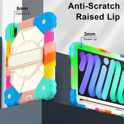 For iPad mini (2024) / (2021) Case Silicone+PC Kickstand Tablet Cover with Handy Strap