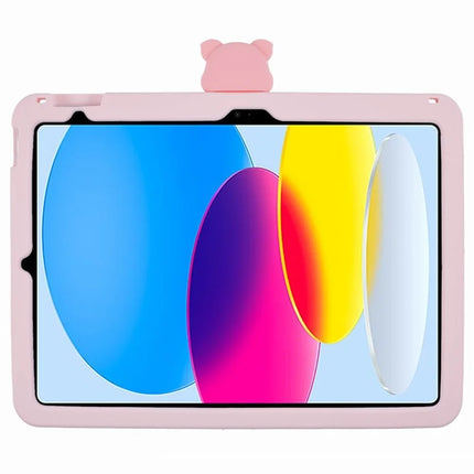 For iPad 10.9 (2022) Silicone Case with Shoulder Strap Kickstand Cartoon Pig Tablet Cover