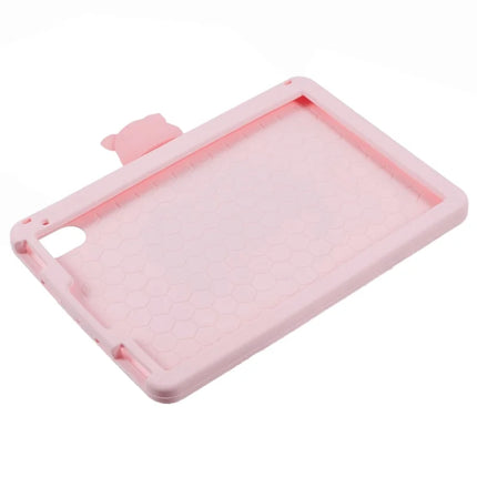 For iPad mini (2024) / mini (2021) Silicone Case with Shoulder Strap Kickstand Cartoon Pig Tablet Cover