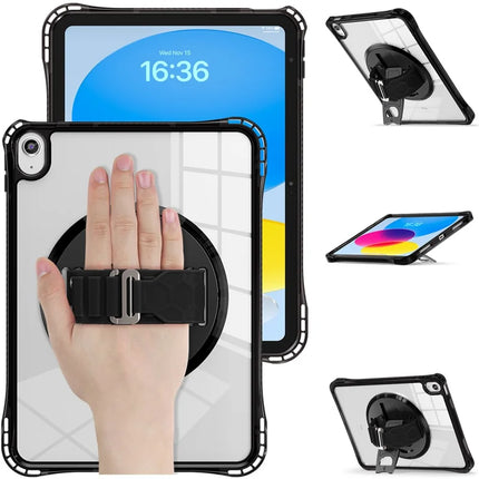 For iPad 10.9 (2022) Case Hand Strap Kickstand PC+TPU+Acrylic Clear Tablet Cover