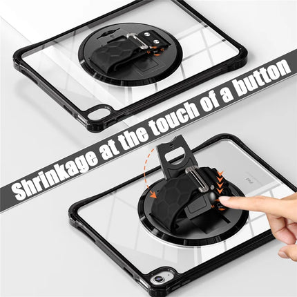 For iPad 10.9 (2022) Case Hand Strap Kickstand PC+TPU+Acrylic Clear Tablet Cover