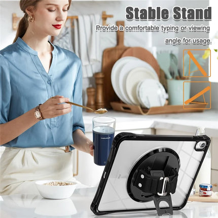 For iPad 10.9 (2022) Case Hand Strap Kickstand PC+TPU+Acrylic Clear Tablet Cover