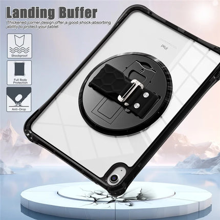 For iPad 10.9 (2022) Case Hand Strap Kickstand PC+TPU+Acrylic Clear Tablet Cover